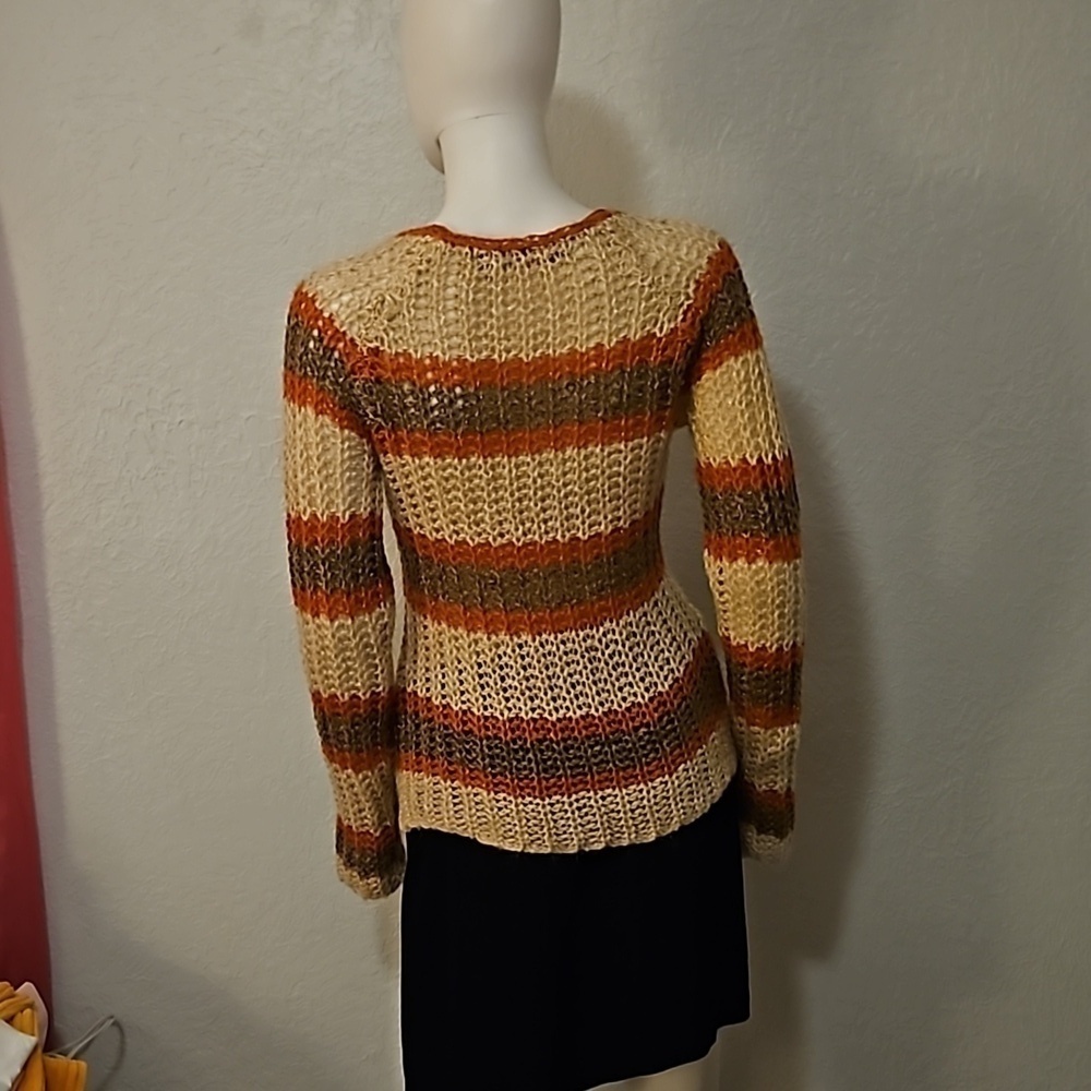 ASHLEY Y2k Striped Metallic Open Crochet Peekaboo Sweater - Picture 6 of 8